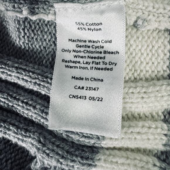 TALBOTS Large Chunky Cable Knit Striped Gray Silver Button Pullover Sweater Top - Picture 6 of 6